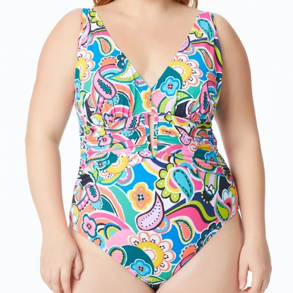 Bleu by Rod Beattie Keyhole‎ Ruched Side Swimsuit Plus Size 20W NWT